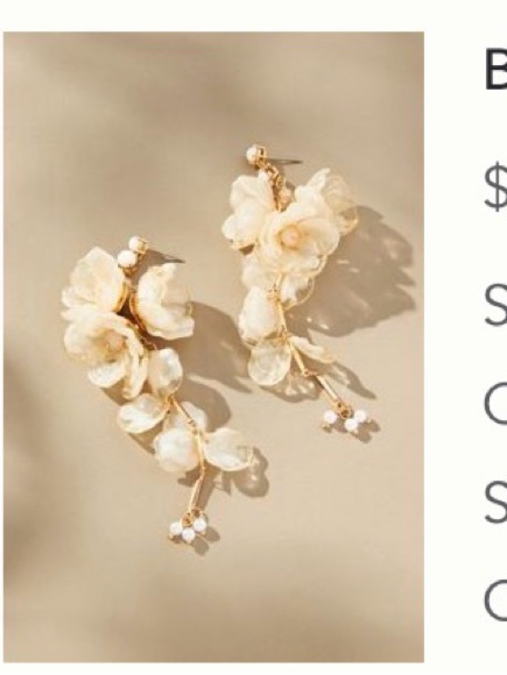 Anthropologie Petal Cascade Earrings - Cream & Gold